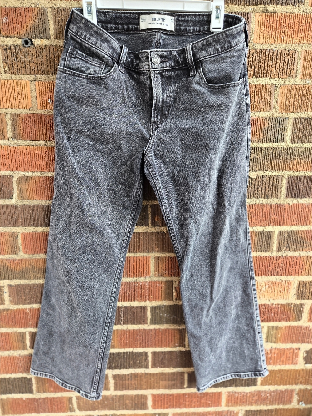 Hollister Black Acid-Wash Low-Rise Relaxed Straight Jeans